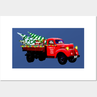 Merry Christmas Big Red Tree Truck Posters and Art